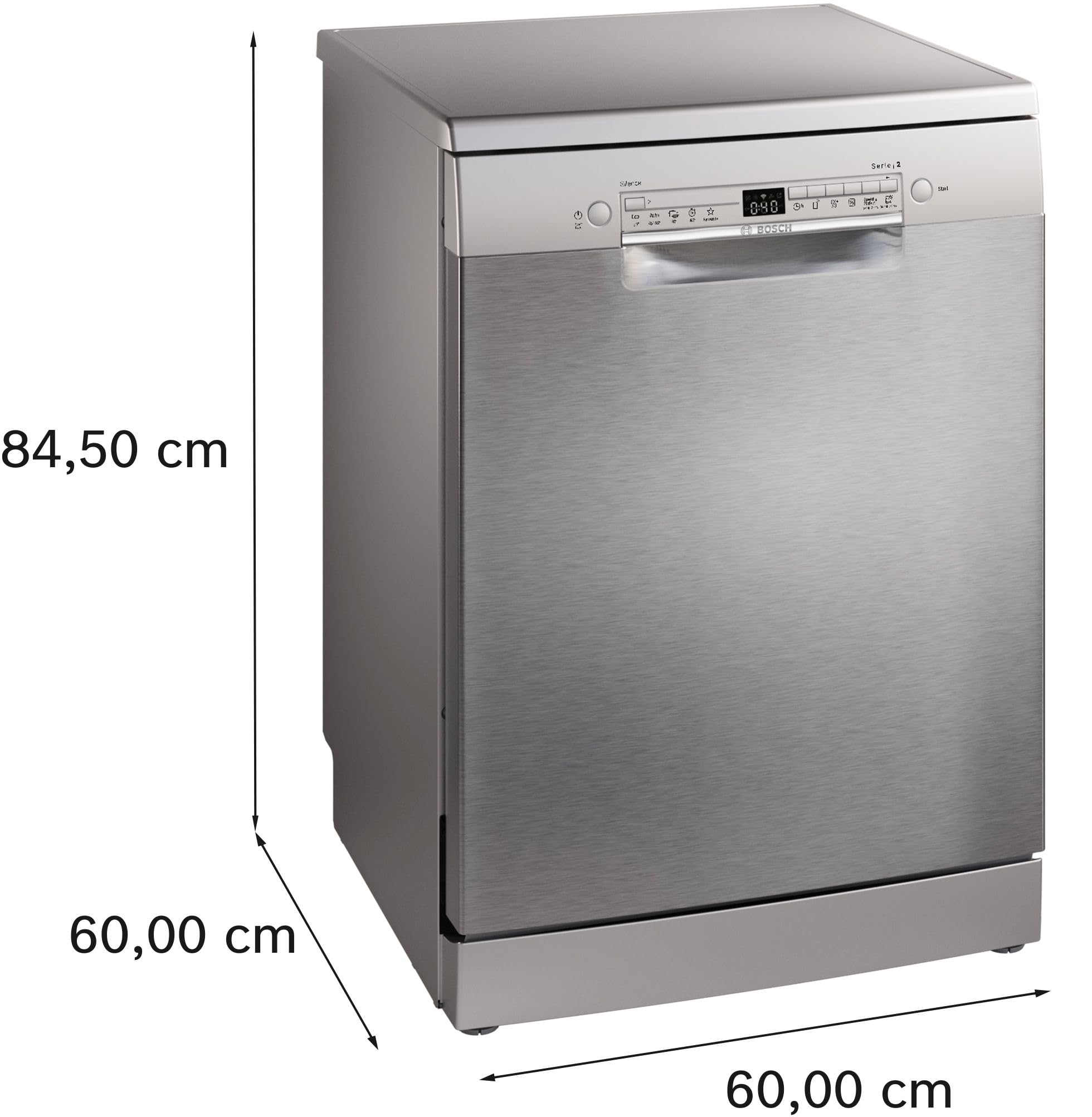 Bosch SMS2HVI02E Series 2 - Dishwasher, Freestanding | 60 cm, Smudge Resistant Brushed Steel, Home Connect, Cutlery Drawer, Rackmatic Basket, Silence on Demand