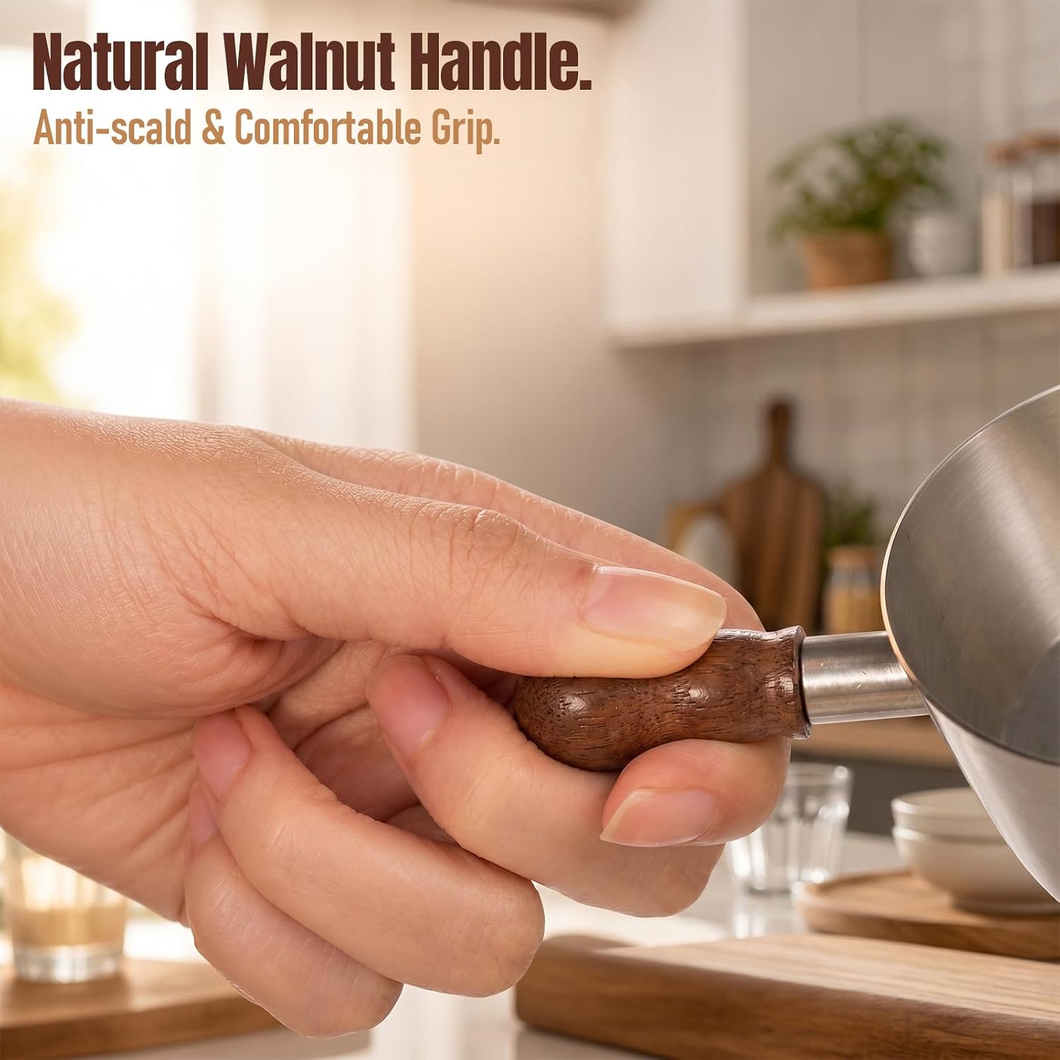 Baalaka 3.4oz Espresso Cups Set 2, Stainless Steel with Wooden Handles