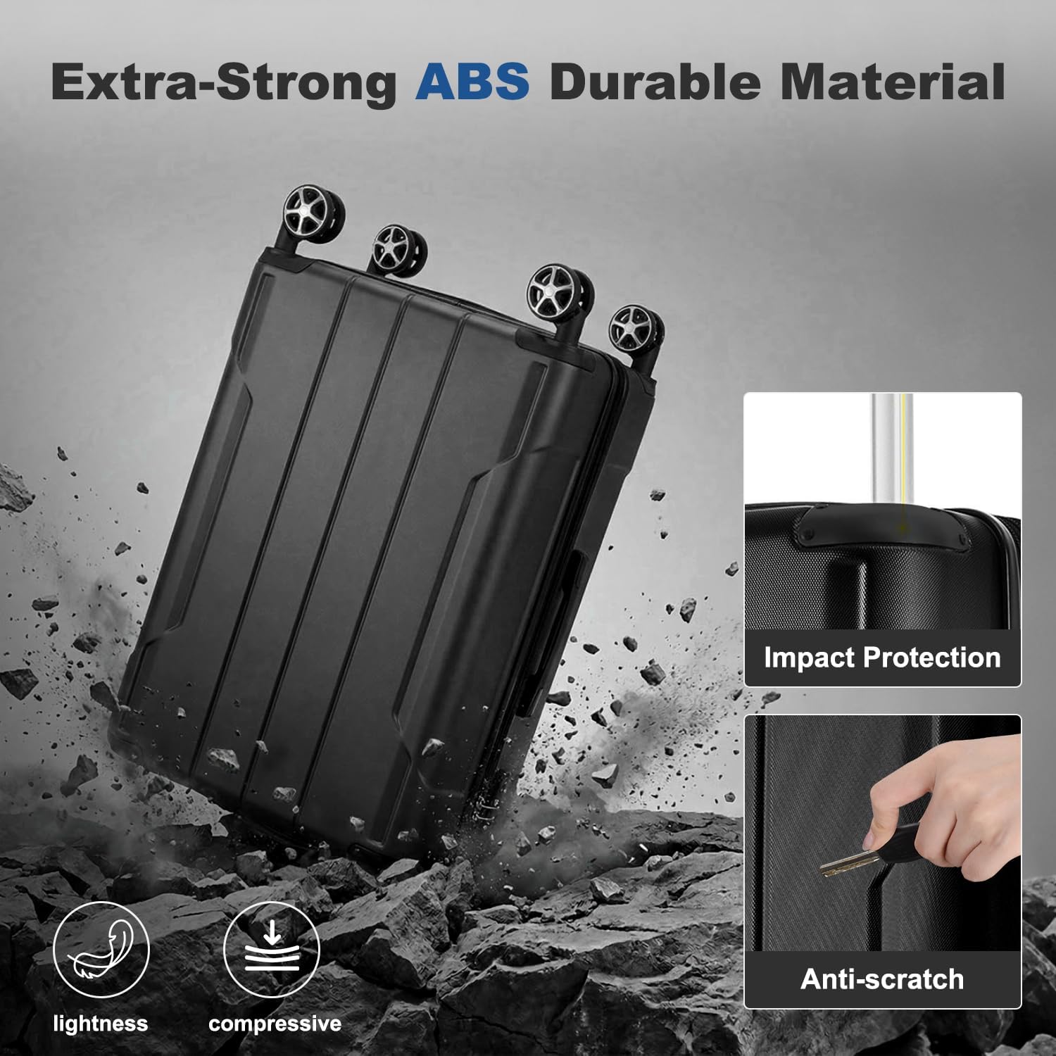 2 Piece Luggage Sets with Spinner Wheels, Hardside Expandable Luggage, Hardshell Carry on Suitcase and Lightweight 28 inch Checked Luggage for Travel Men Women (Black)