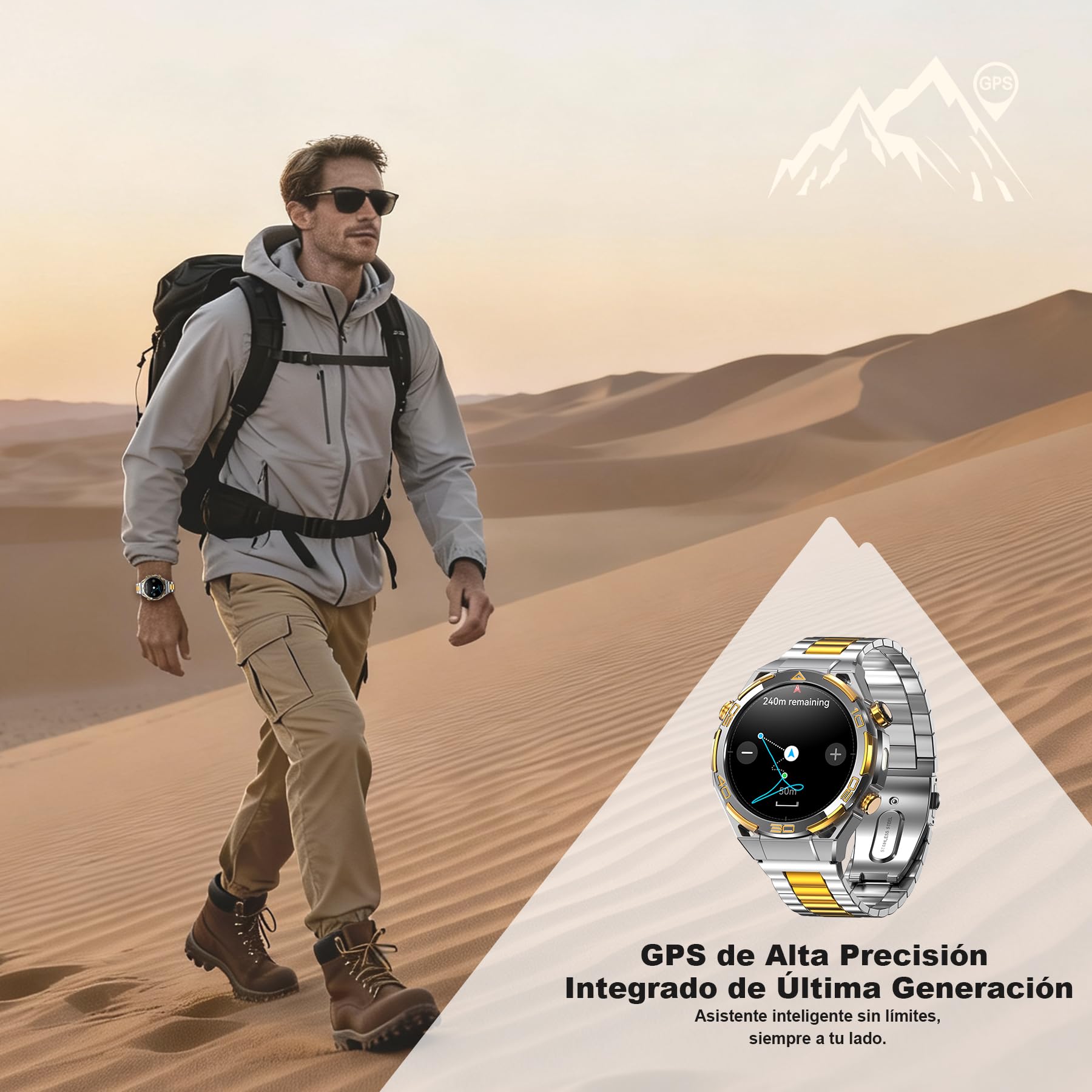 Reloj Inteligente con GPS, AI, Linterna, Brújula, 1.43" AMOLED Pantalla Siempre Activa, Smartwatch Hombre con Notificación Llamadas Bluetooth, 100+ Modos Deportivos, Reloj Inteligente para Android iOS
