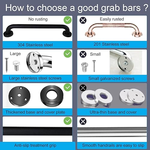Miniatura 10 de Barras de agarre para bañeras y duchas, paquete de 2 barras de agarre de seguridad para personas mayores de 16 pulgadas, barras de agarre
