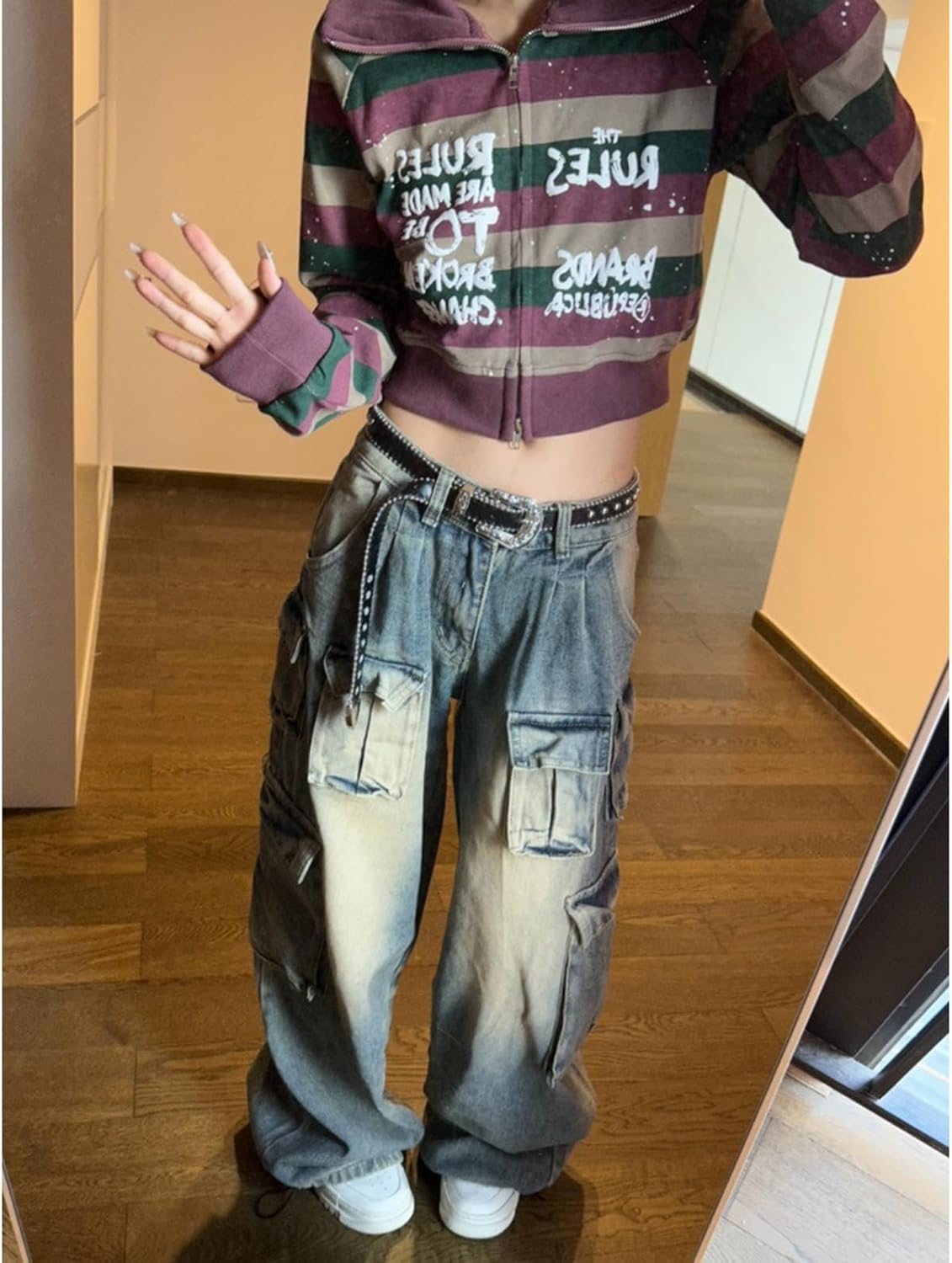 Multi Pocket Retro Work Jeans Women's High Waist Loose Y2K Casual Jeans Gothic Wide Leg Pants - Image 3