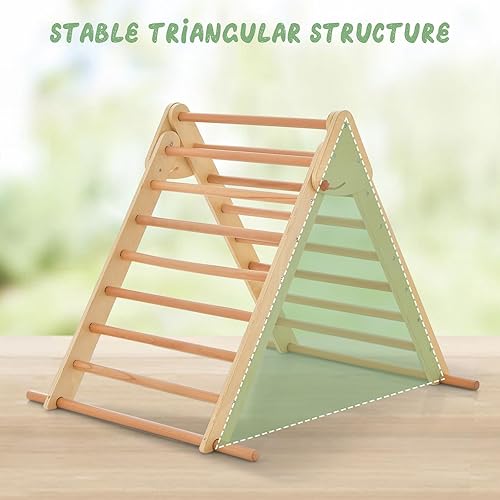 Miniatura 6 de OLAKIDS Juguetes de escalada para niños pequeños, 3 en 1 plegable de madera Montessori Pikler Escalera escaladora con rampa, tobogán para gimnasio,