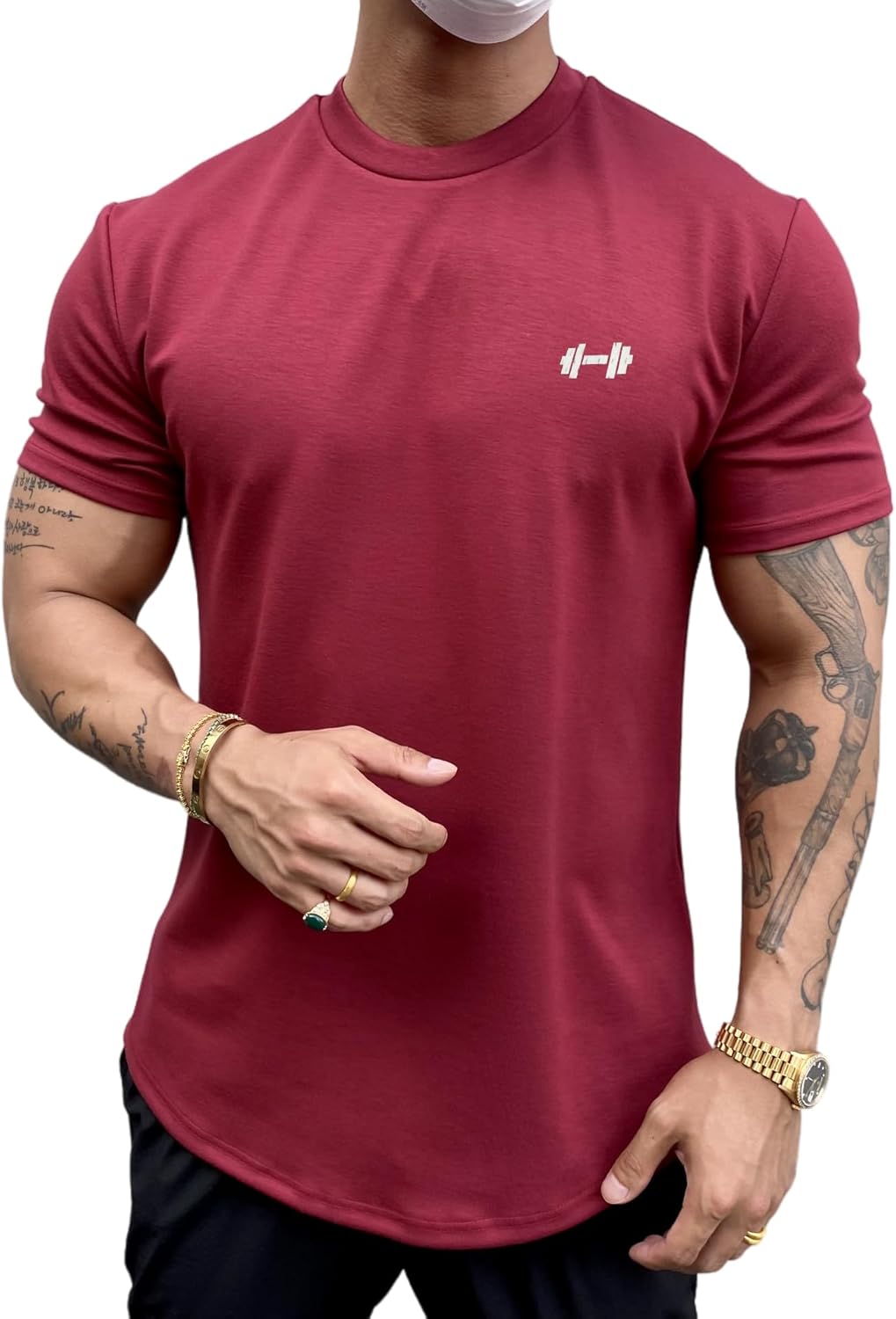 Men's Muscle Fit Longline Bodybuilding Workout Casual Fashion Short Sleeve T-Shirt