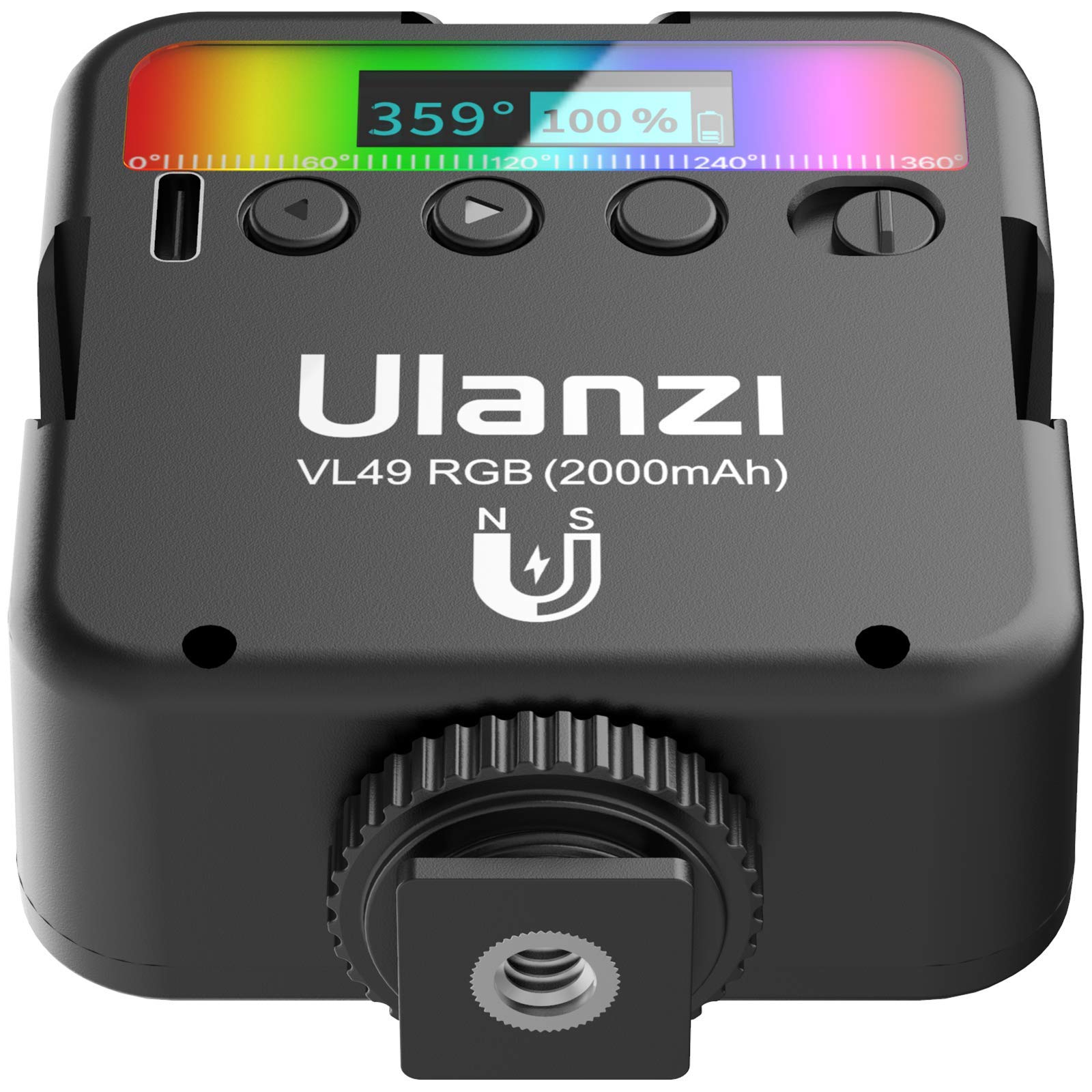 Ulanzi VL49 RGB Mini Multi Color LED lampada video per smartphone e camera, luce di riempimento con temperatura colore regolabile (RGB + 2500K-9000K) e batteria da 2000 mAh per video Vlog Streaming