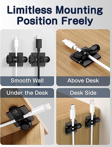 Miniatura 9 de Paquete de 10 clips ajustables para cables, organización de cables Viaky para debajo del escritorio con soportes adhesivos, clips multiusos para