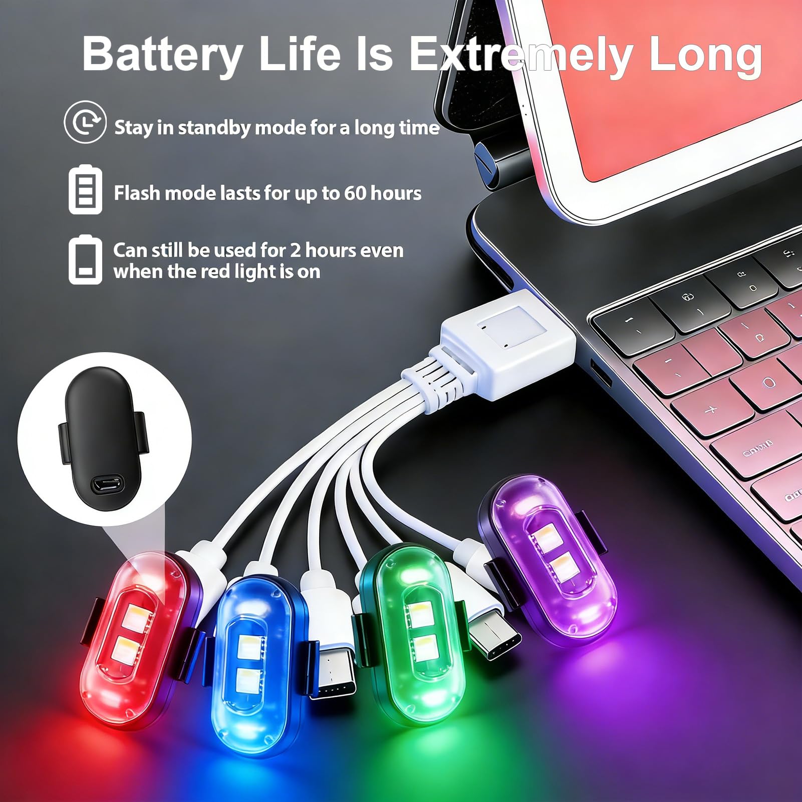 6 Piezas Luces Led Coche, 8 Colores Luces Estroboscópicas LED con Mando a Distancia, Luz Estroboscópica Impermeables, Carga USB Lampada Stroboscopica Led para Dron Camión Motocicleta Bicicleta