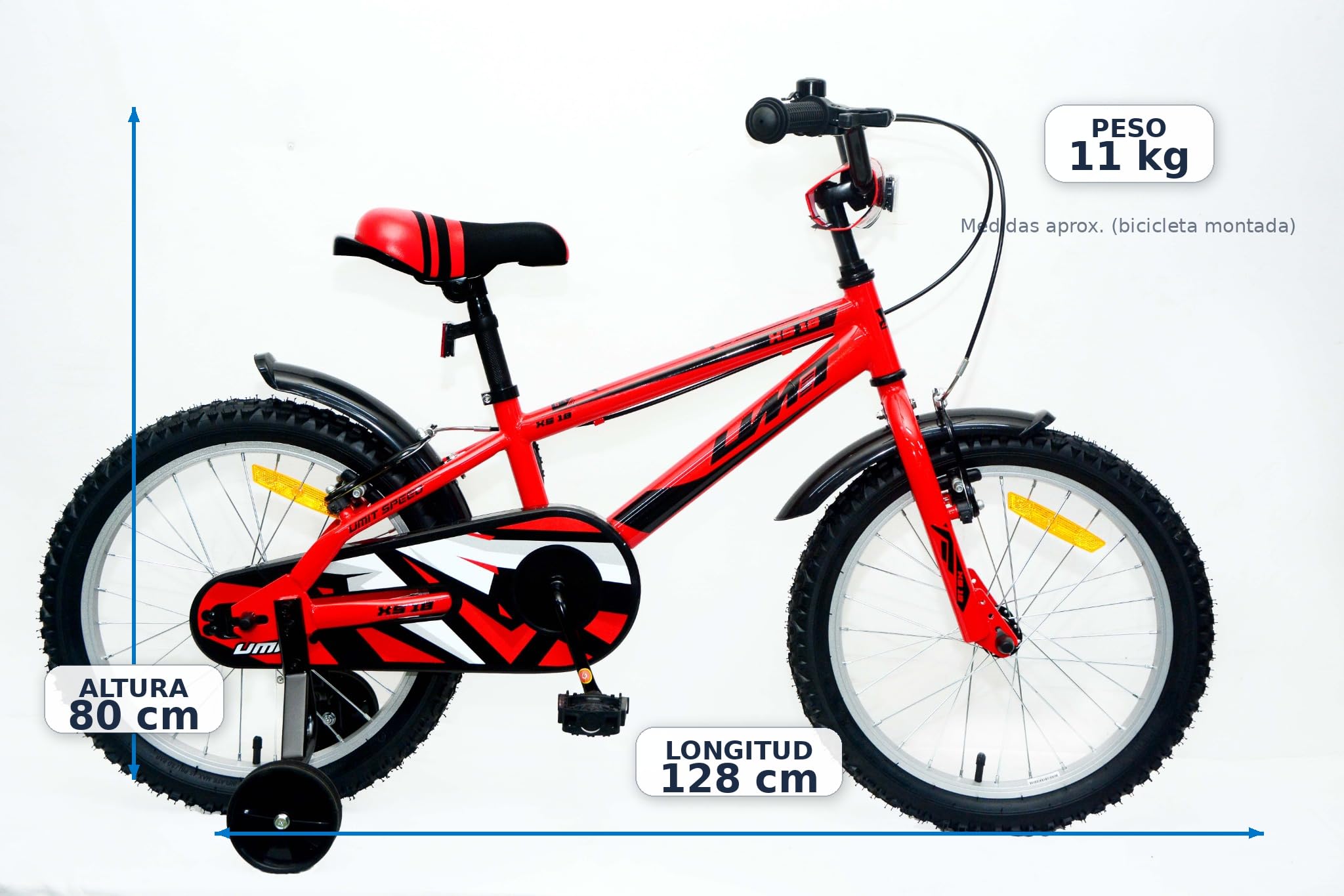 Bicicleta 18 Pulgadas niño | Bicicleta niño 6-9 años + Frenos V-Break + Estabilizadores + Cuadro Acero | Segura y Resistente