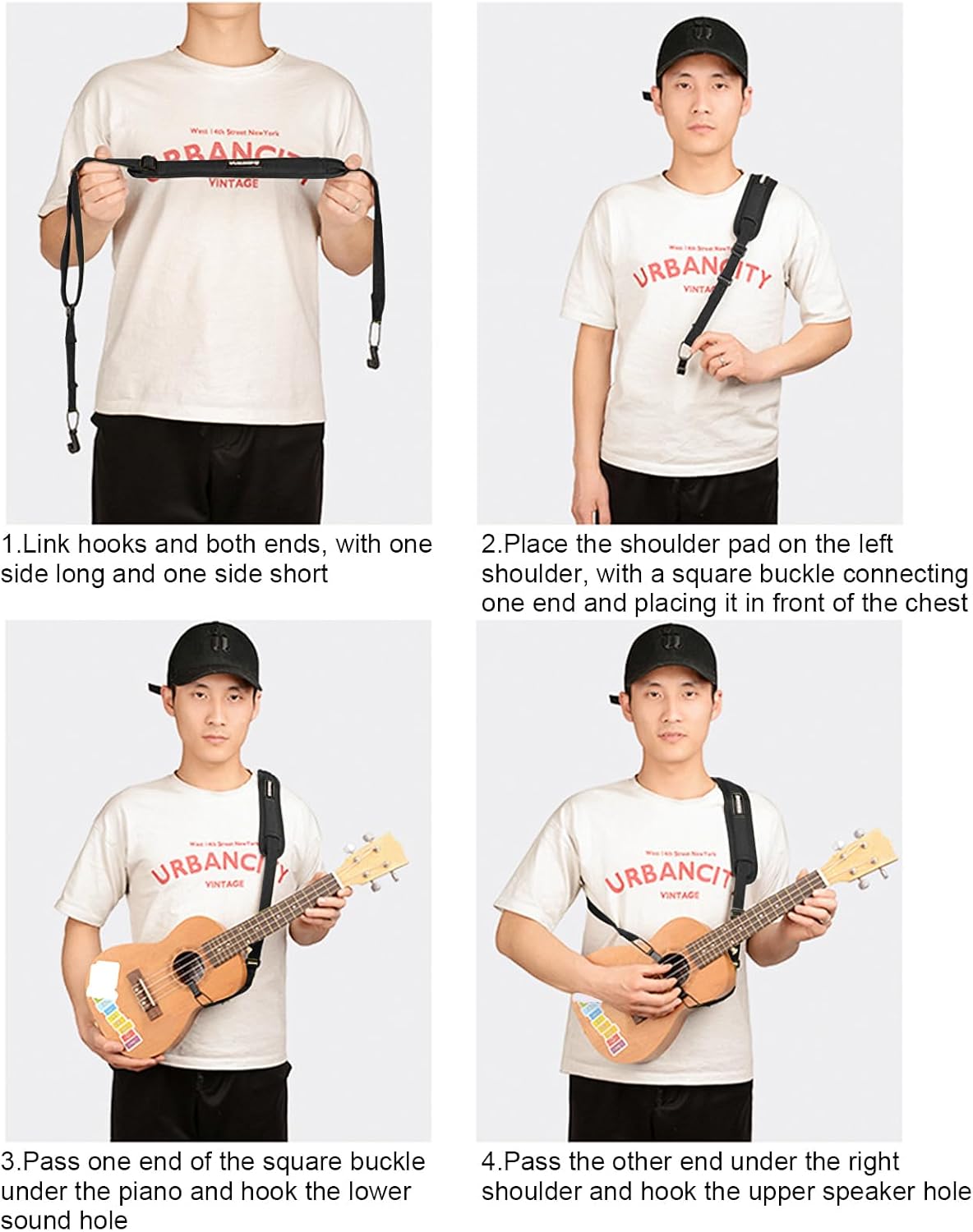 Adjustable Ukulele Strap No Drill Clip On Double J Hooks Shoulder Strap Fits Most Standard Ukuleles Musical Instrument Accessory Hands Free Small Guitar Hanging Belt image 4