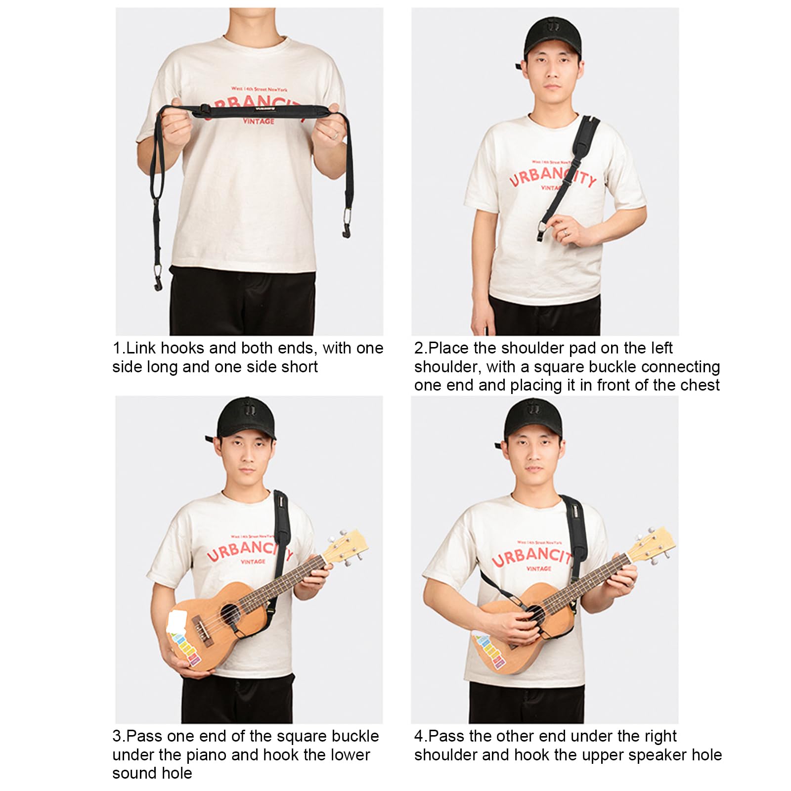 Sangle pour Ukulélé Bandoulière en Coton Antidérapant et Réglable pour Ukulélé avec Crochet pour Ukulélés Guitare Accessoires d'Instruments Généraux