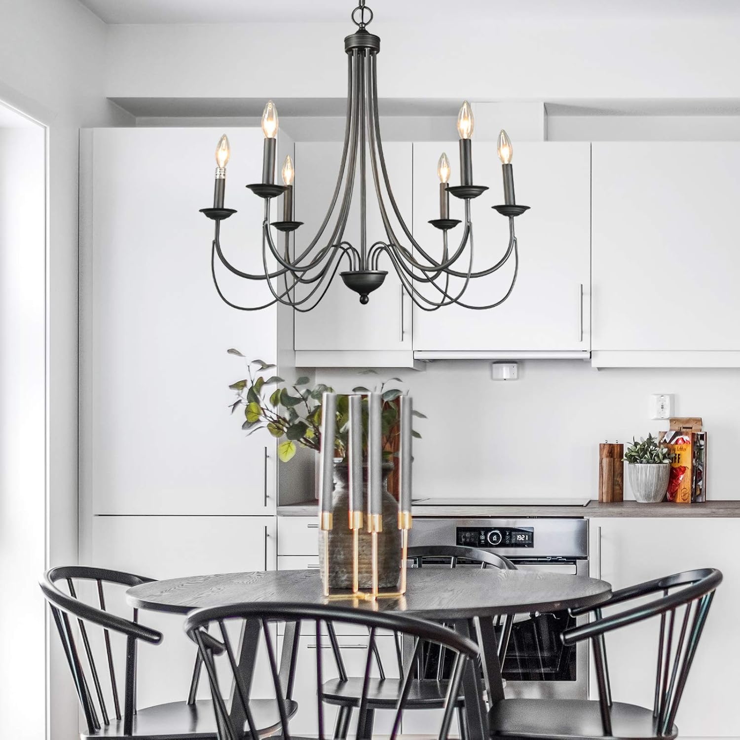 🔥 Flash Sale LOG BARN French Country Chandelier, Modern Farmhouse Lighting Style in Brushed Rustic Dark Grey, Kitchen Island Pendant for Dining Room, Bedroom