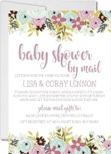Girls Lavender And Mint Baby Shower By Mail Invitations, Virtual Baby Shower Invitation Card Sets With Matching Return Address Labels, Far Away Baby Shower Invitations For Girls