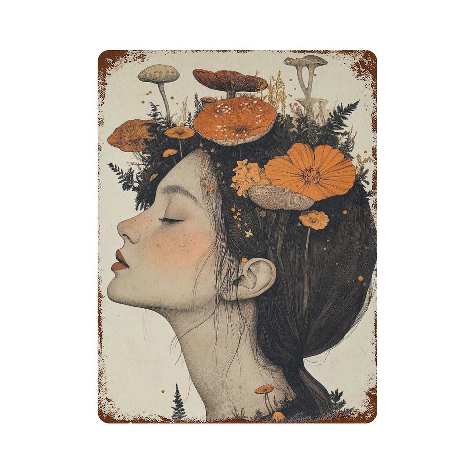 Woman Mushroom Crown 15.7"x11.8" Retro Metal Sign, Industrial Home Decor for Basement, Hobby Room And Garage Decor