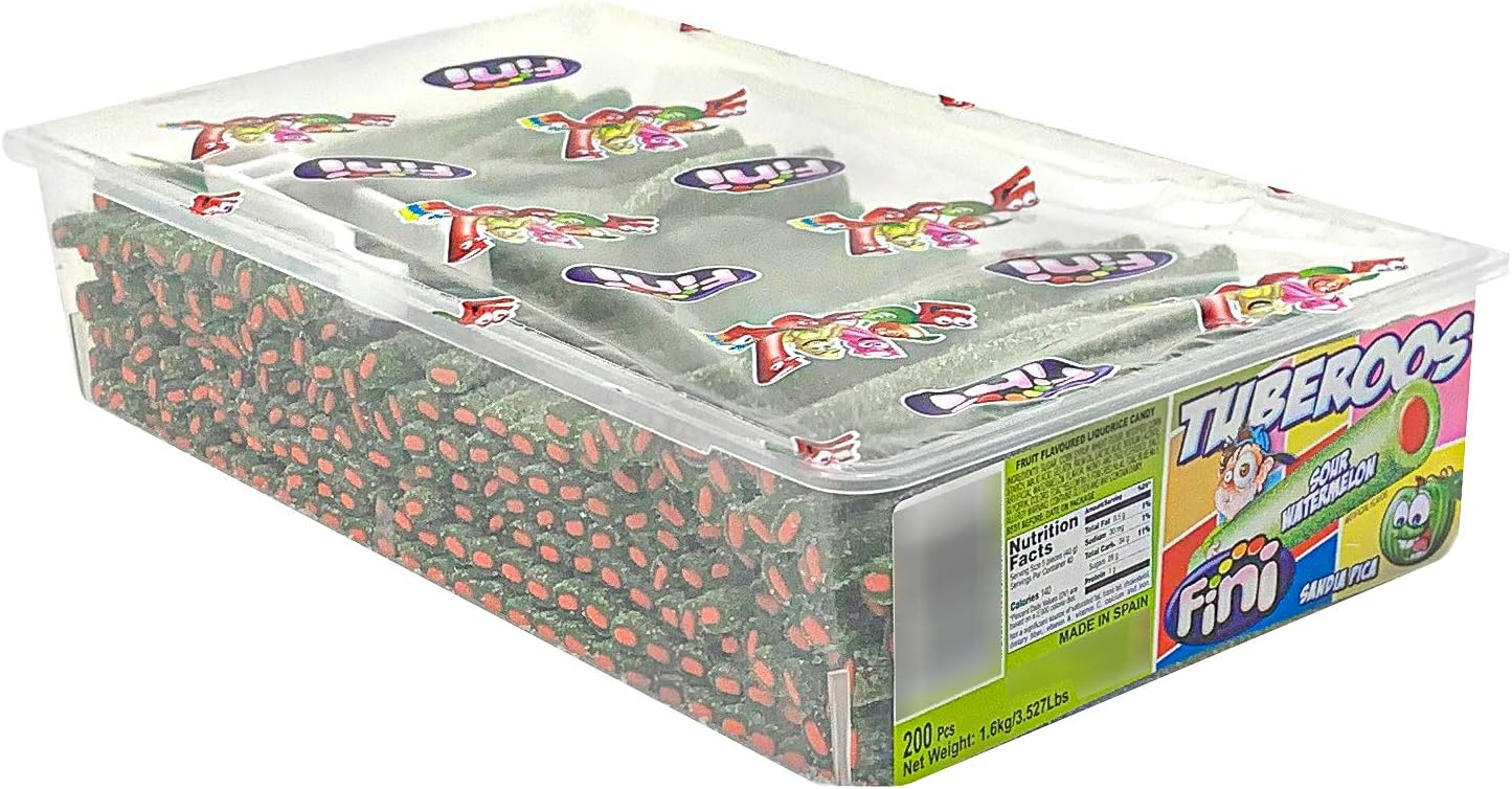 Tuberoos Sour Watermelon Licorice Candy Tubes 3.5 Pound Box - 200 Pieces