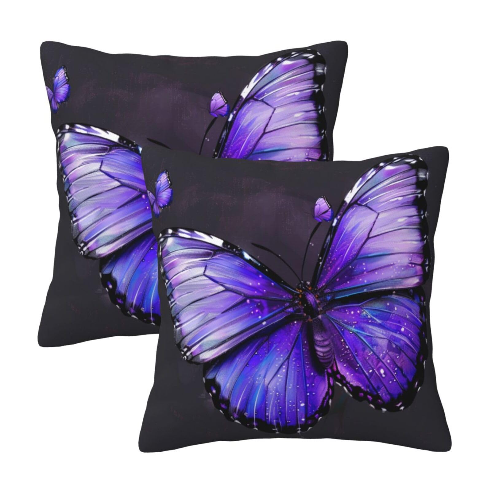 kkvhhyuo Purple Butterflys Print Pillow Covers Set of 2, Square Decorative Cushion Covers with Hidden Zipper, Throw Pillow Cases for Living Room Sofa Bed Chair, 45x45 cm