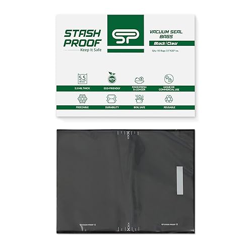 Stash Proof Bolsas de sellado al vacío de 15 x 20 pulgadas (50 unidades) de 5.5 mil (negro y transparente)  Sin BPA de grado comercial para
