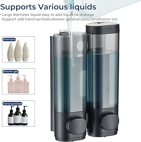 Miniatura 6 de pollock Dispensador de champú y acondicionador, dispensador de ducha de 2 cámaras, sin taladro, dispensador de champú para ducha, champú montado en