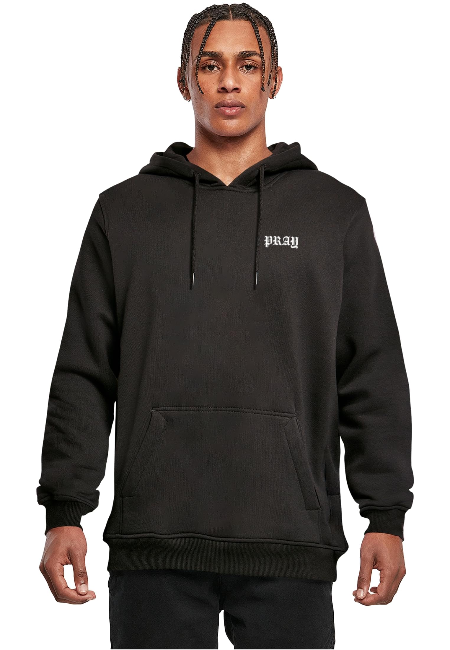 Mister Tee Męska bluza z kapturem Faith Meets Strength Hoody – bluza z kapturem z haftem "Pray" z przodu i dużym nadrukiem na plecach, mieszanka bawełny, regularny krój, Streetwear & Urban Style