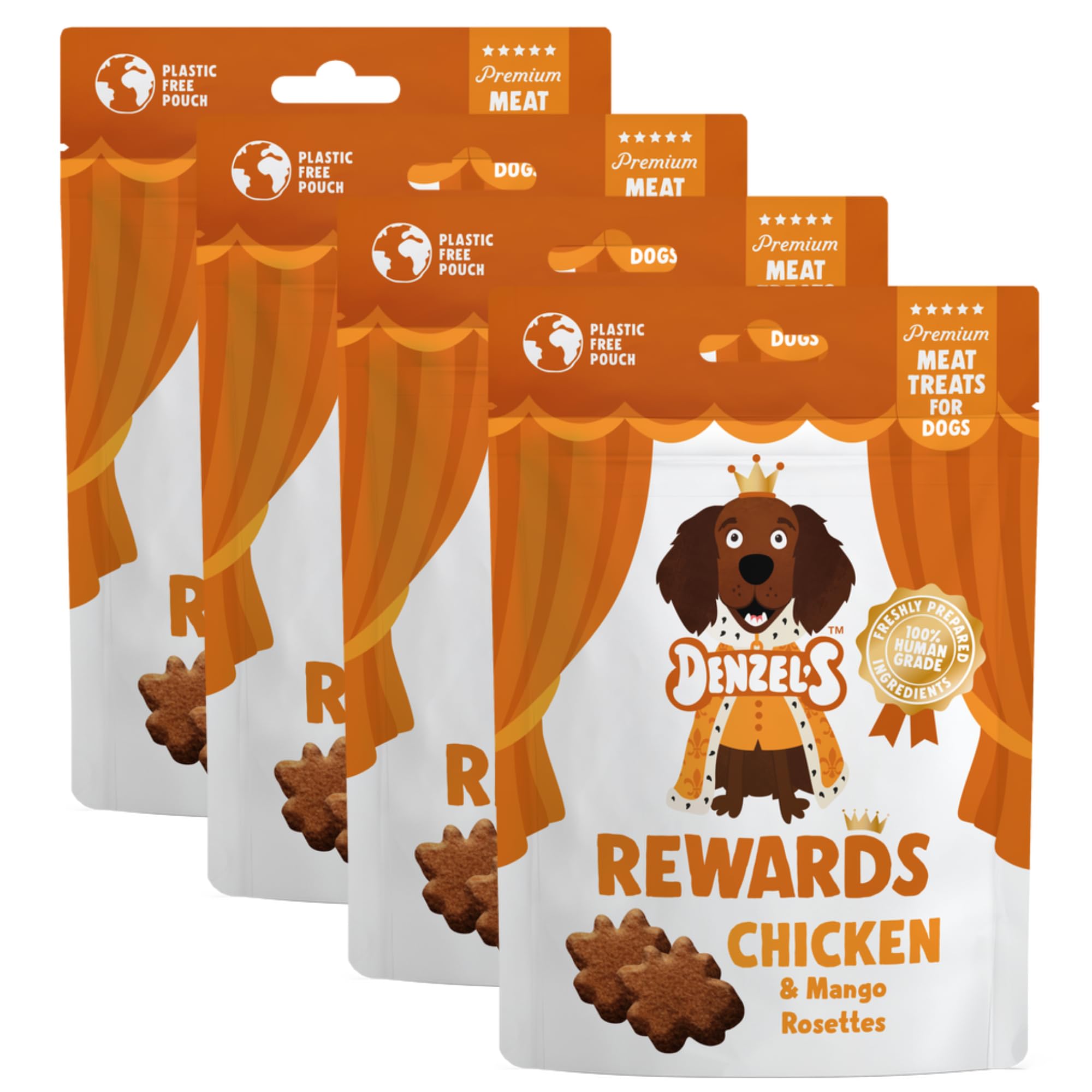 Denzel's All Natural Dog Treats - High Value Rewards - Chicken & Mango (4 x 70g)