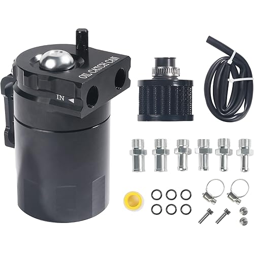 AOCISKA Aluminum Oil Catch Can,Baffled Oil Catch Can Kit,300ml Oil Reservoir Tank,Oil Separator Catch Can with Hose Kit,Universal Oil Catch Can Tank Polish Baffled Reservoir (Black1)