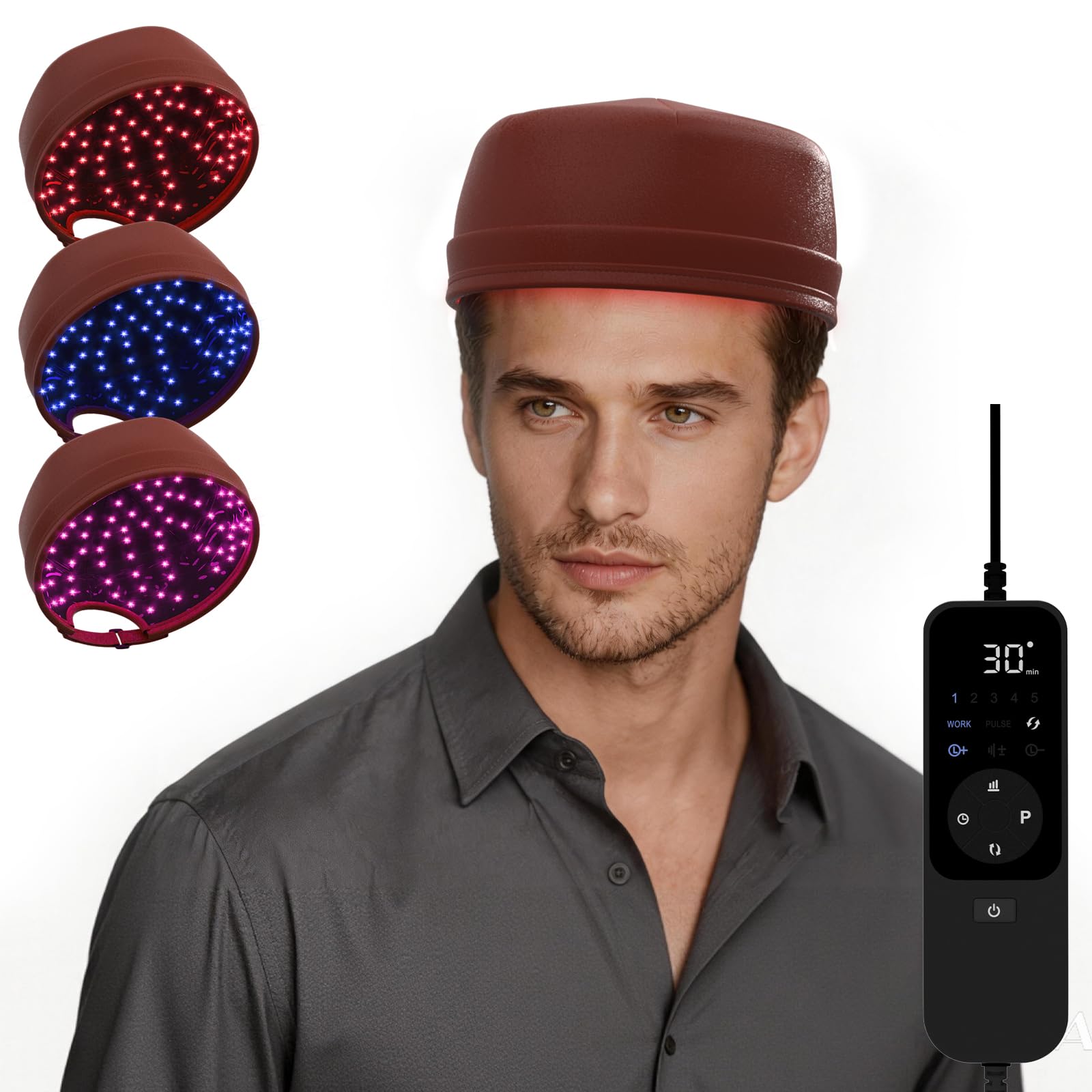 Laser Capilar para Cabello con Precisión Láser & Cobertura LED, 120 Perlas 460nm/660nm/850nm Gorro de Luz Infrarroja y Roja para el Soporte del Cabello Ralo, 3 Modos & 5 Intensidades (marrón)