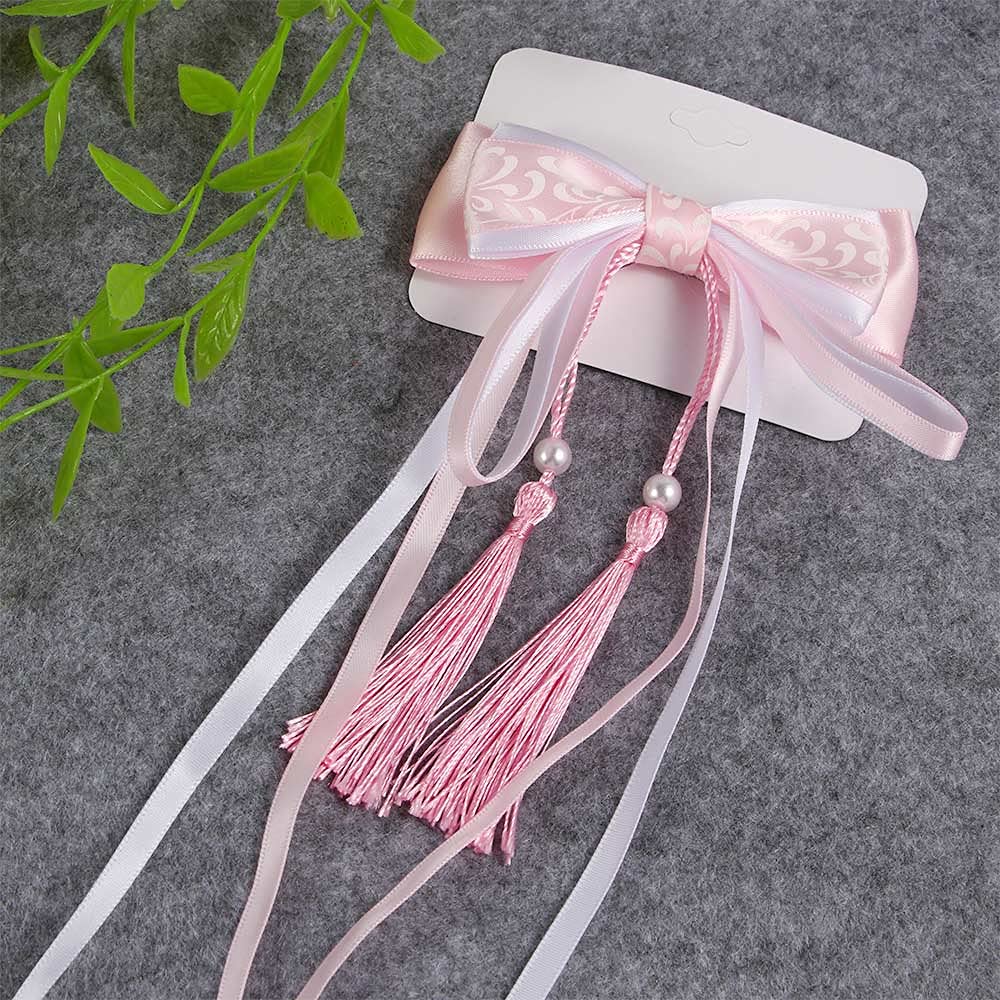 Chinese Year Hair Clips, Satin Hair Bows with Tassel,Tassel Ribbon Bowknot Hair Clips,for Spring Festival Hair Accessories(pink)