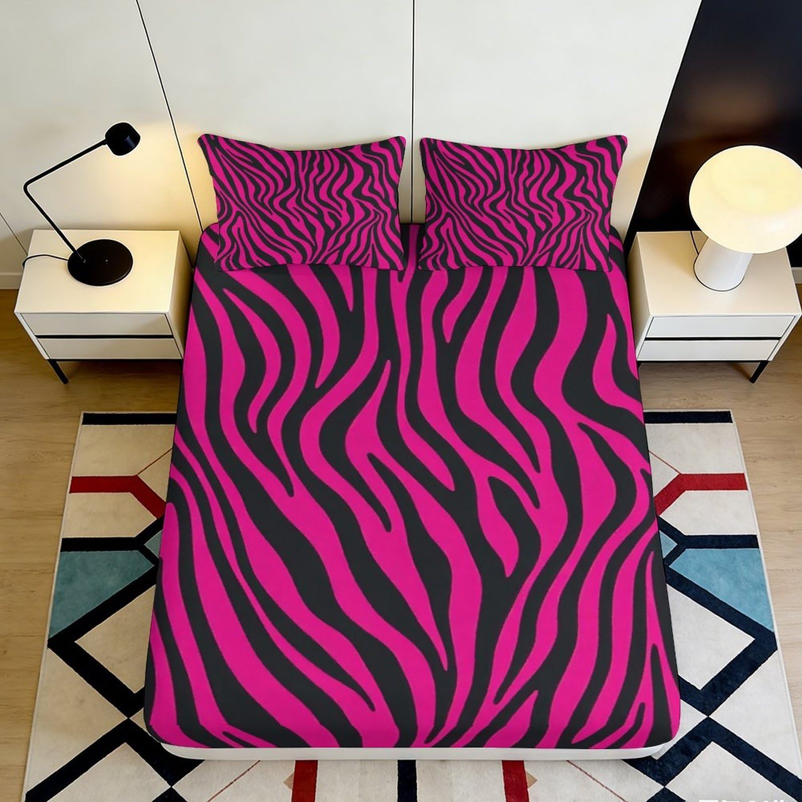 Qjzxknhpgr Style-8 3D Printed Pink Zebra Stripe Fitted Sheet Microfiber Soft Breathable Animal Pattern Mattress Cover For Bedroom Guestroom 90X200x25cm