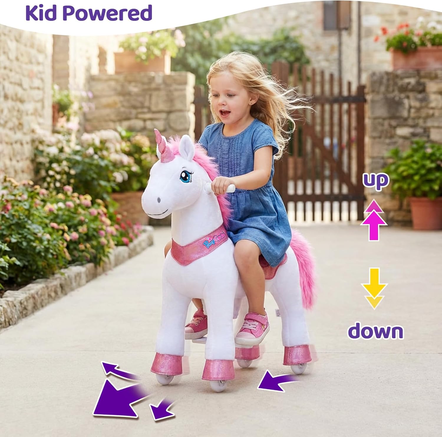 PonyCycle Ride on Unicorn Ride on Toys for Girls Riding Pink Unicorn Rocking Horse Essential Model E (with Brake/ 30" Height/Size 3 for Age 3-4) Ride-on Animals Plush Pony Toys, E312