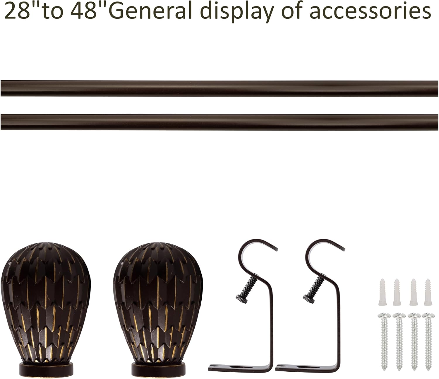 5/8" Single Curtain Rod with Brun Finials (Bronze Gold, 28''-48'')