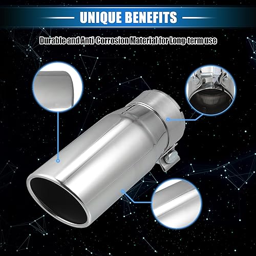 Miniatura 10 de Tubo de escape de automóvil compatible con Toyota Tacoma 2005-2023, anticorrosión, entrada de 2.8 pulgadas, salida de 3.54 pulgadas, 8.5 pulgadas de