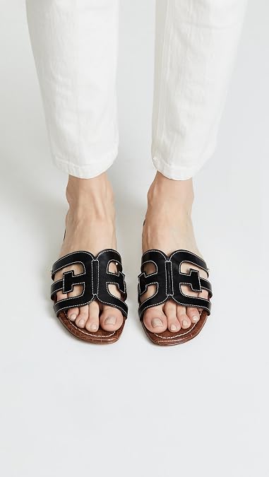 Sam Edelman Women's Bay Flat Slide Sandals, Black Leather, Medium Fit, UK 8