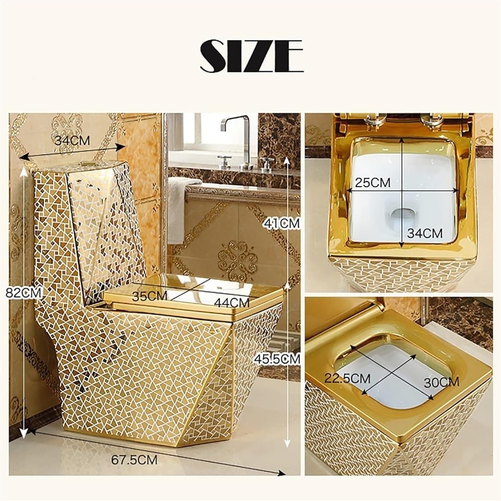 Luxury Gold Smart Toilet with Bidet - Quiet One-Piece Dual Flush for Hotel Bathrooms(350mm)