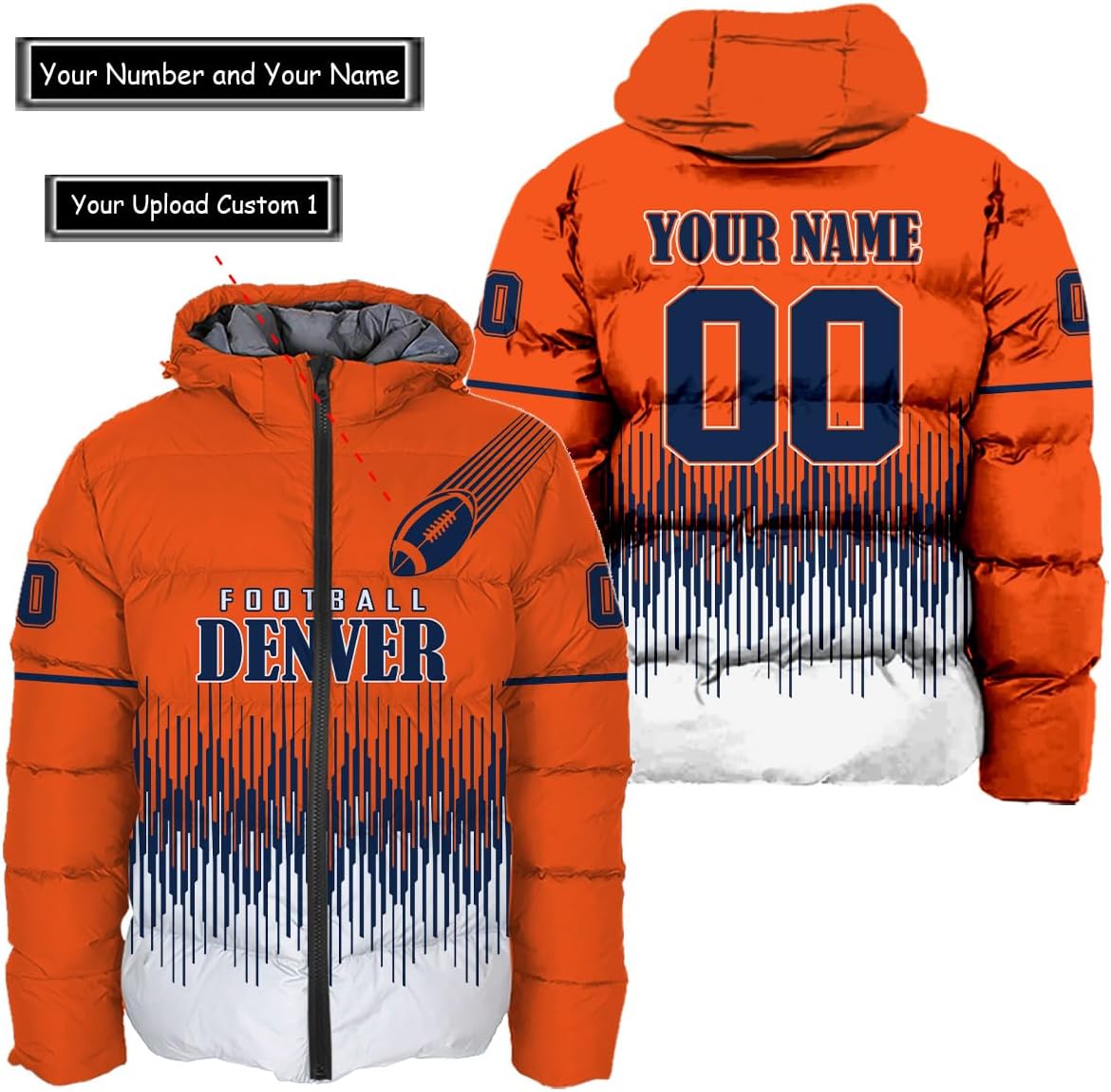 Personalized Denver Football Team Broncos Men's Hooded Puffer Jacket