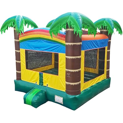 JumpOrange 14’x14’ Commercial Safari Inflatable Bounce House – 13ft Tall Heavy Duty 15oz PVC Bouncer with Blower & Basketball Hoop- Indoor& Outdoor Rental Grade Jump House for Kids and Adults