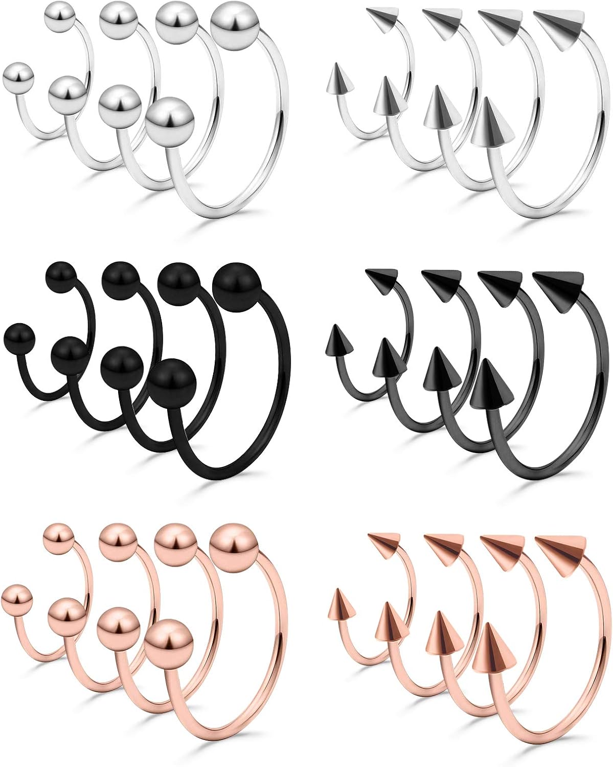Mayhoop 16G Horseshoe Septum Rings - Women Men 316L Surgical Stainless Steel Nose Septum Jewelry Hoop Earring Eyebrow Tragus Lip Piercing Ring Balls & Spikes 6mm 8mm 10mm 12mm