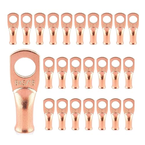Miniatura 44 de 1/0 AWG 1/4" Stud (25 piezas), Terminal de Anillo de Batería de Servicio Pesado, Conectores de Calibre 0, Lengüetas de Alambre de Cobre de 1/0