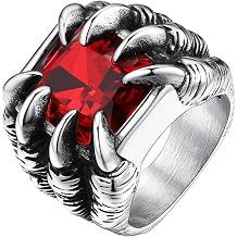 Bestyle Chunky Gothic Dragon Signet Ring with Synthetic Gemstone, Trendy Vintage Mens Thumb Finger Pinky Ring, Gift for Him, Size 7-14
