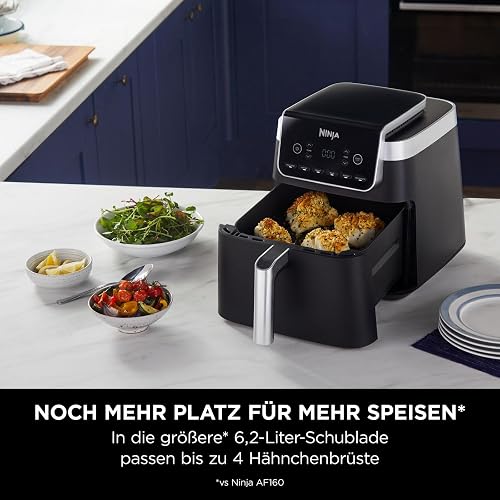 Ninja Air Fryer MAX PRO, 6.2L, sans huile, grand tiroir, rôtir, cuire, frire, familial, numérique, produits congelés, antiadhésif, panier et plaque de cuisson compatibles lave-vaisselle, gris, AF180EU - 5