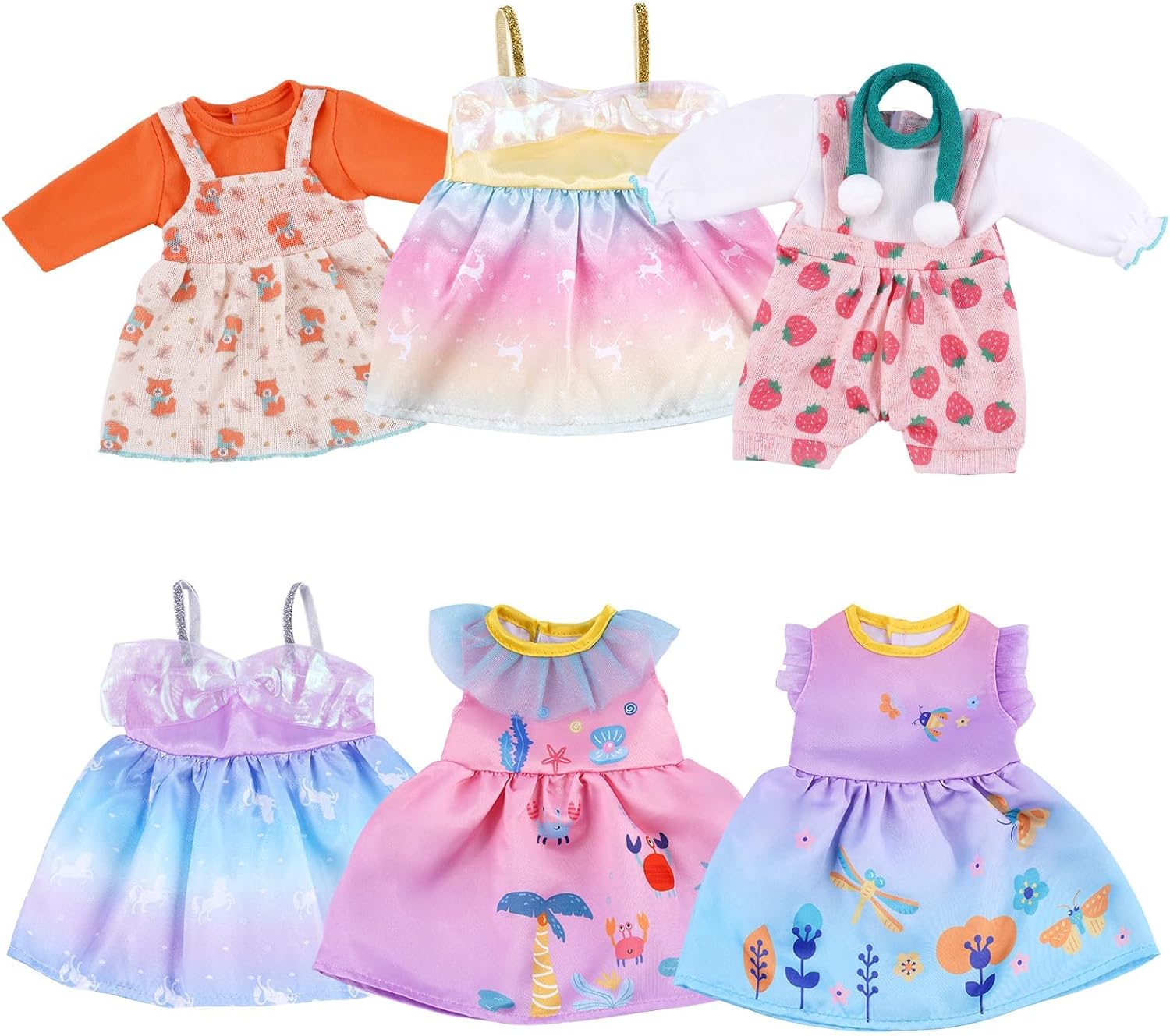 BABESIDE 6 Sets of Baby Doll Clothes for 14-18 Inch Dolls, Cute Babydolls Clothes and Dolls Dress with Baby Doll Accessories for Kids Pretend Play Toys