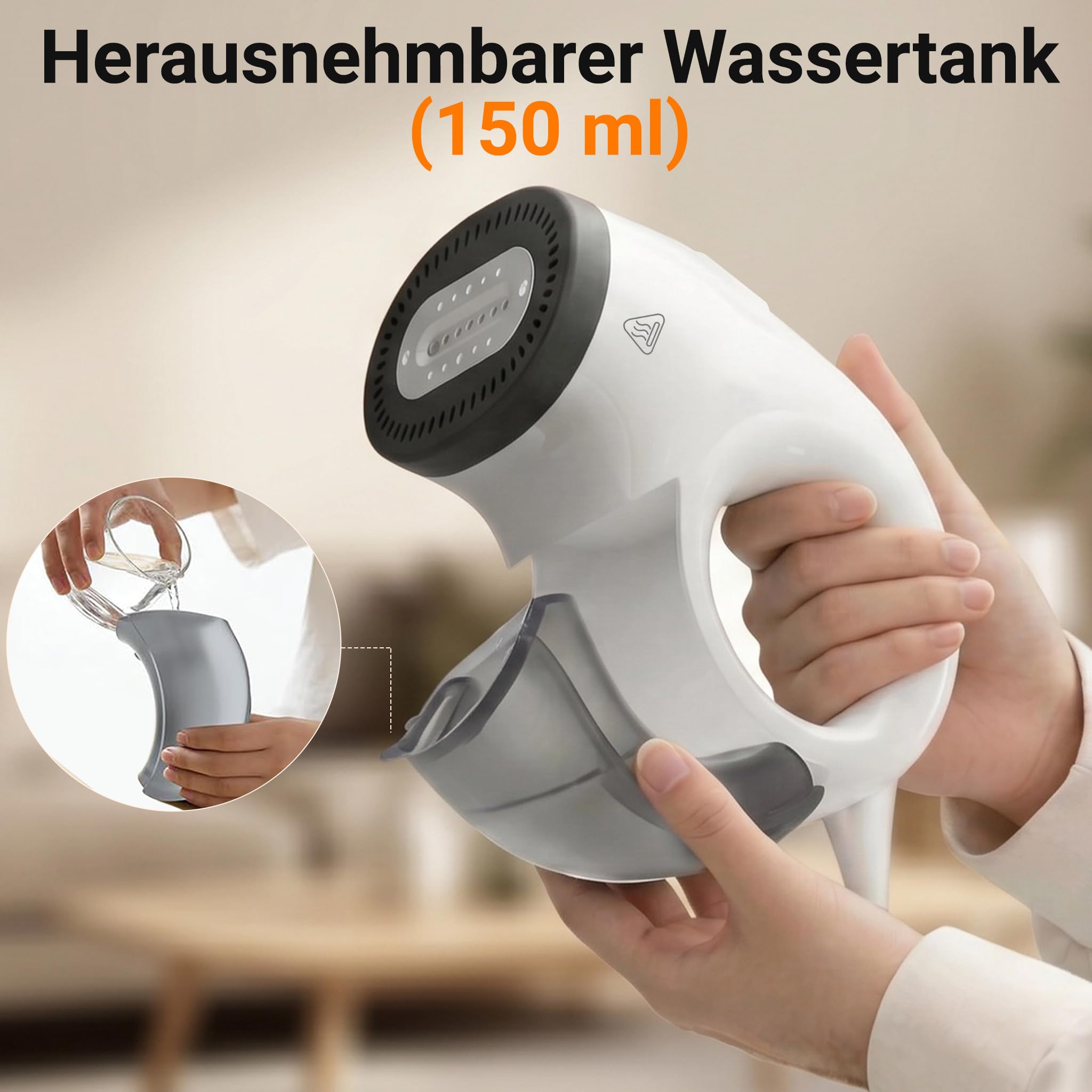 Steamer Dampfglätter mit Saugfunktion, Tragbarer Reisedampfglätter | 2800 Pa Saugleistung, Großer abnehmbar Wassertank, 25Sekunden Aufheizen, Dampfbügeleisen 2 in 1, Halterung, Tasche