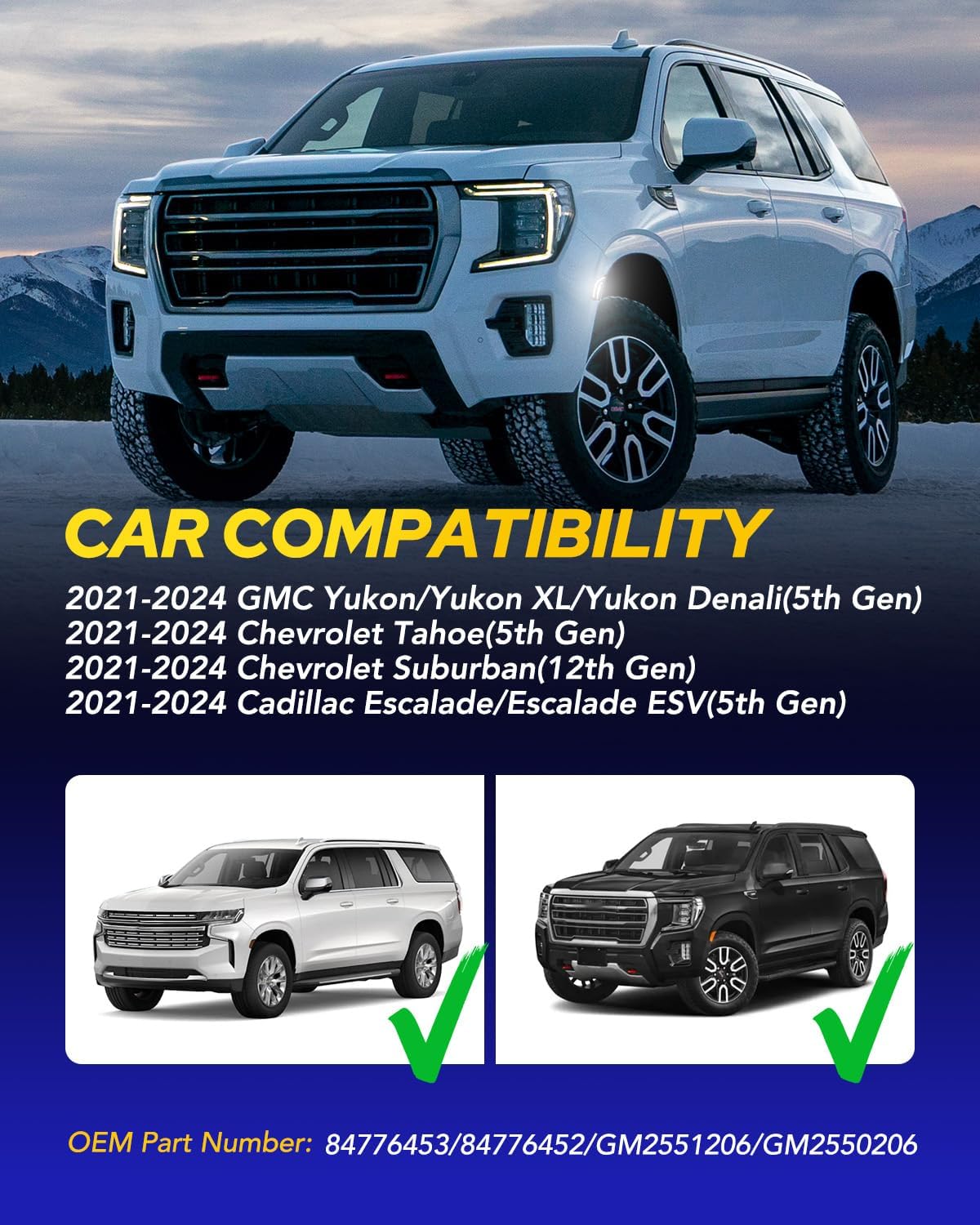 AUTOONE Upgraded LED Side Marker Lights White for 2021-2024 Yukon/Yukon Denali/Yukon XL/Tahoe/Escalade/Suburban/Escalade ESV, Smoked Lens Driver & Fender Side Markers, Pack of 2
