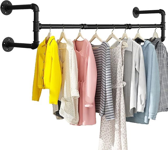 HOMGEN Clothes Rail Wall Mounted, Popular 120cm Clothes Rail Tube Detachable Clothes Rail Tube Industrial Wall Mounted Clothes Rail Decorating industrial Pipe Clothes Bar Rack Perfect for Home