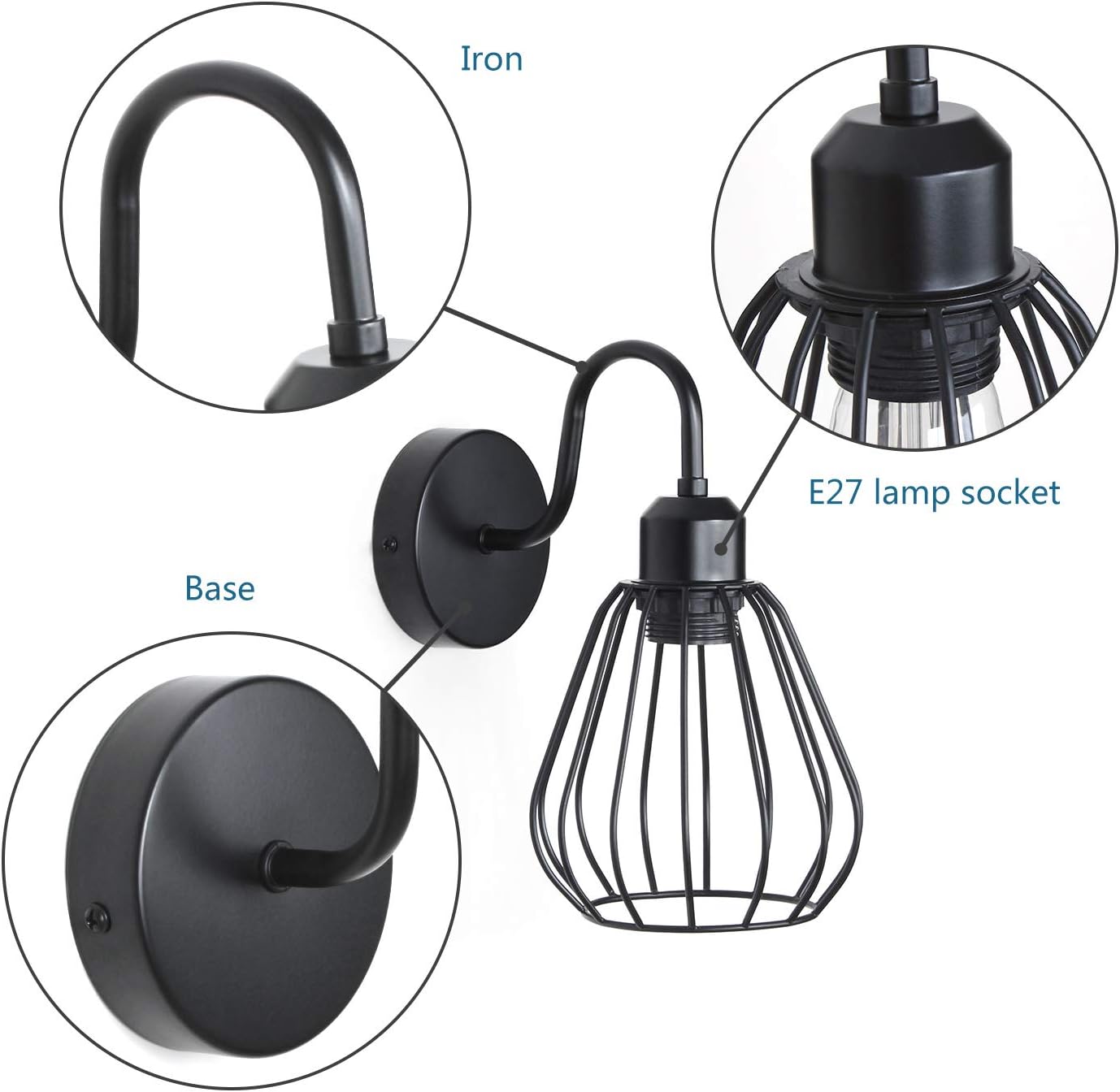 TYhogar Wall Lights Fixtures Vintage Industrial Black Bedside Lamp Night Light E27 Edison Bulbs Wall Sconce Swing Arm Adjustable Wall Lamp For Bedroom~p125758678 - View #14