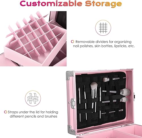 Vista 15 de BYOOTIQUE Estación de escritorio de mesa de manicura portátil para organizador de tecnología de uñas, estuche de maquillaje rodante con ruedas, 4