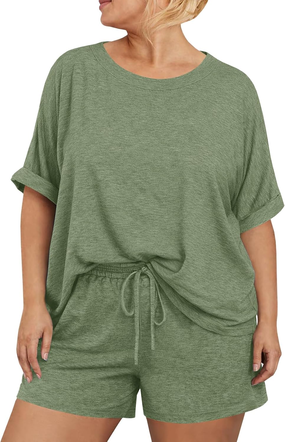Beautife Womens Plus Size 2 Piece Outfits Short Sleeve Shirt Tops and Shorts Pajama Sets Summer Casual Loungewear