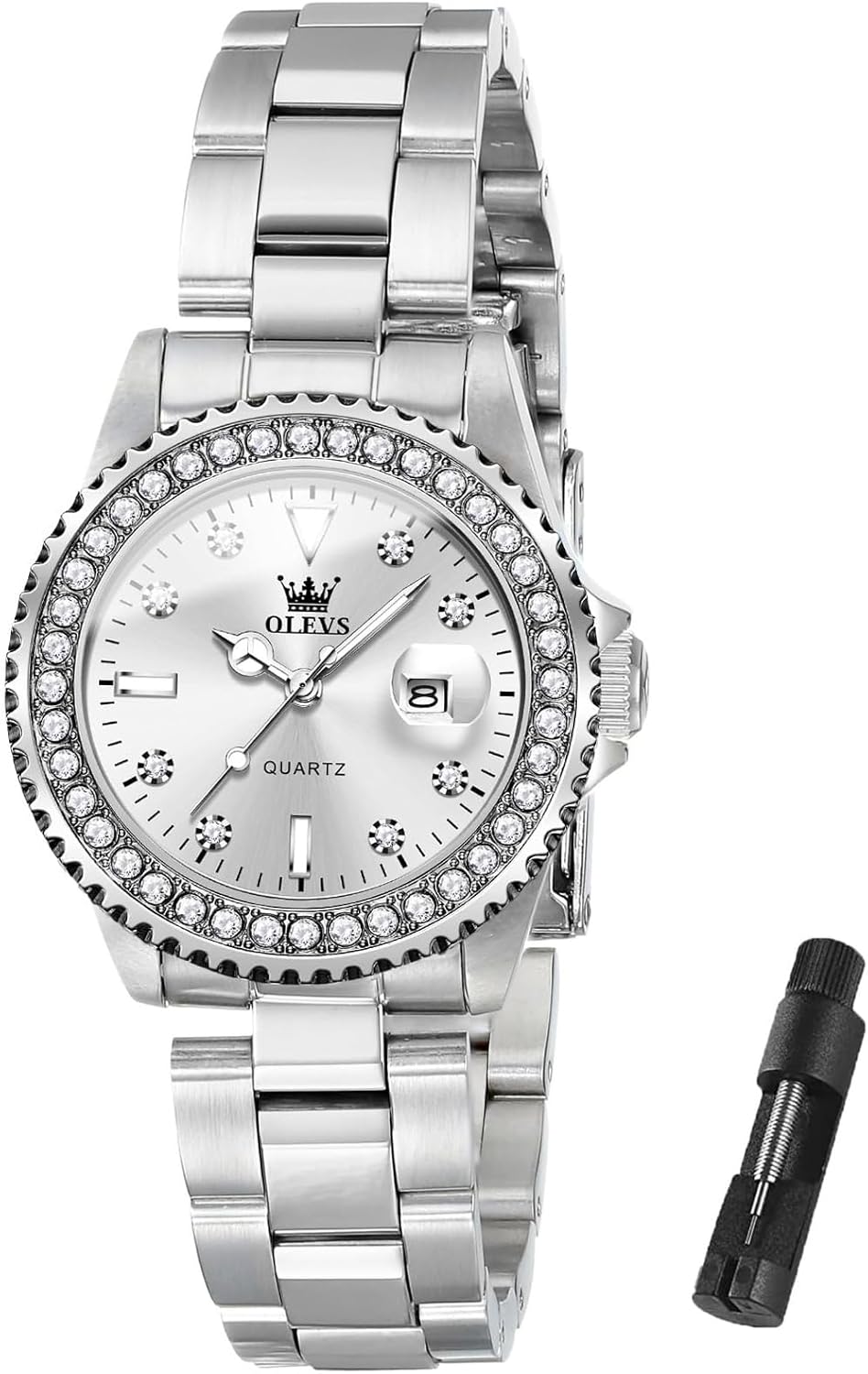 OLEVS Womens Watch Elegant Dress Diamond Analog Quartz Watch Two Tone Stainless Steel Waterproof Luminous Wristwatch