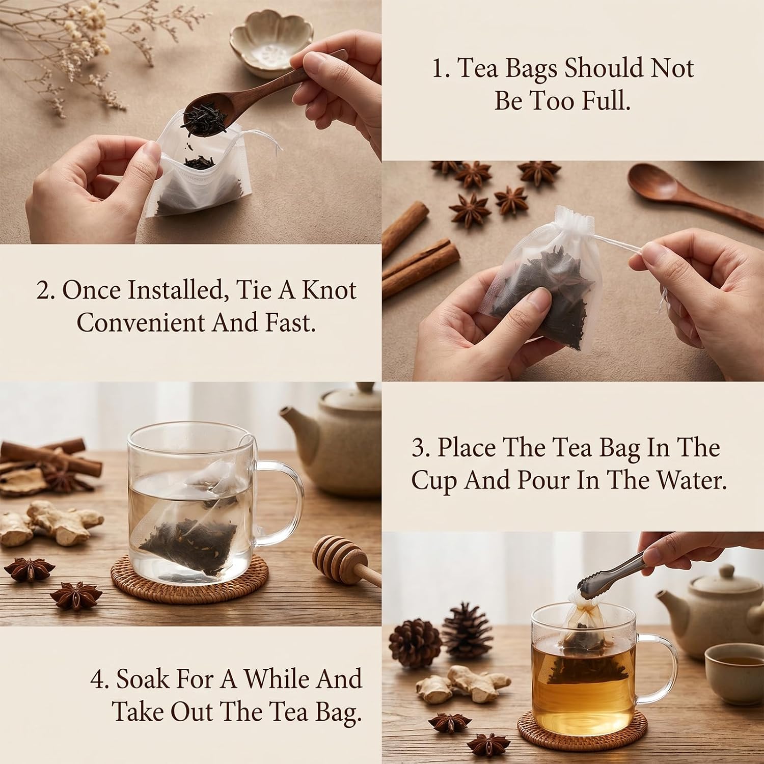 Thinp 100 Pcs Empty Tea Bags For Loose Leaf Tea, Disposable & Food Grade
