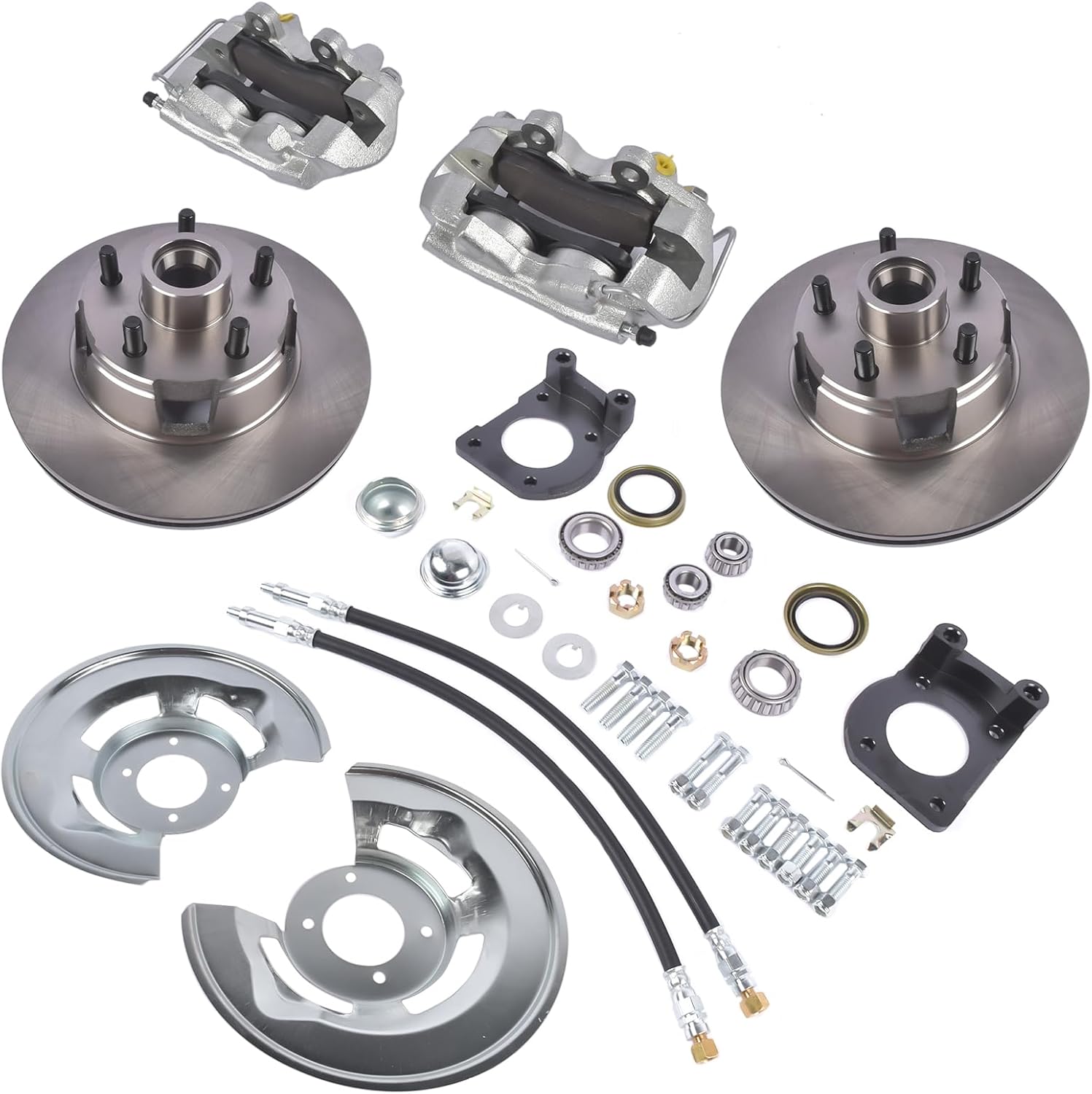 Front Power Disc Brake Conversion Kit Replacement for 1964 1965 1966 1967 Ford Mustang V-8 Drum Brake Spindles, 11" Rotors | 4 Piston Calipers | Bracket kit Includes Hardware Weonefit