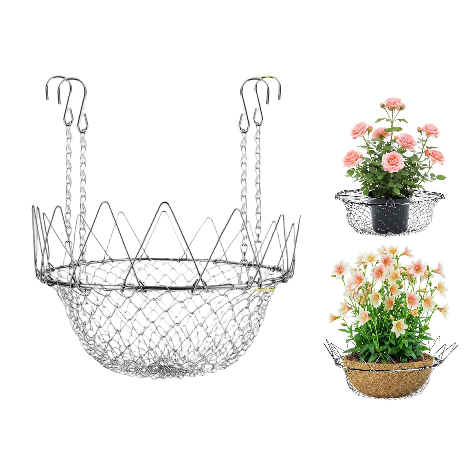 Adjustable Planter Insert for Pots Any Height, Plant Risers for 12-18" Wide Top Opening Pots, Rustproof Stainless Steel Riser, Soil-Saving Planter Filler Support for Home Outdoor Potted Flower Soil