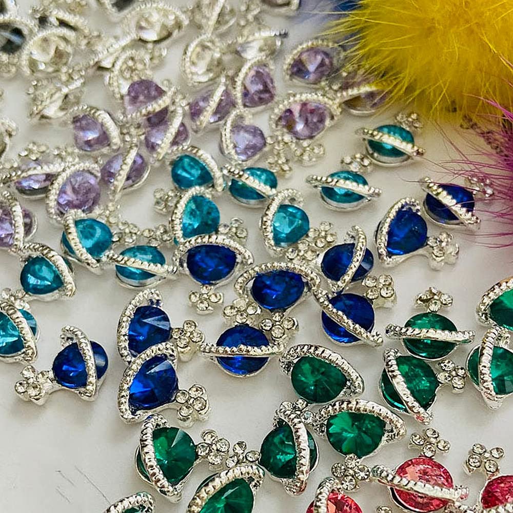 18 Stück 3D Nagel Charms – Saturn-Form, Bunte Strasssteine, Für DIY Nail Art